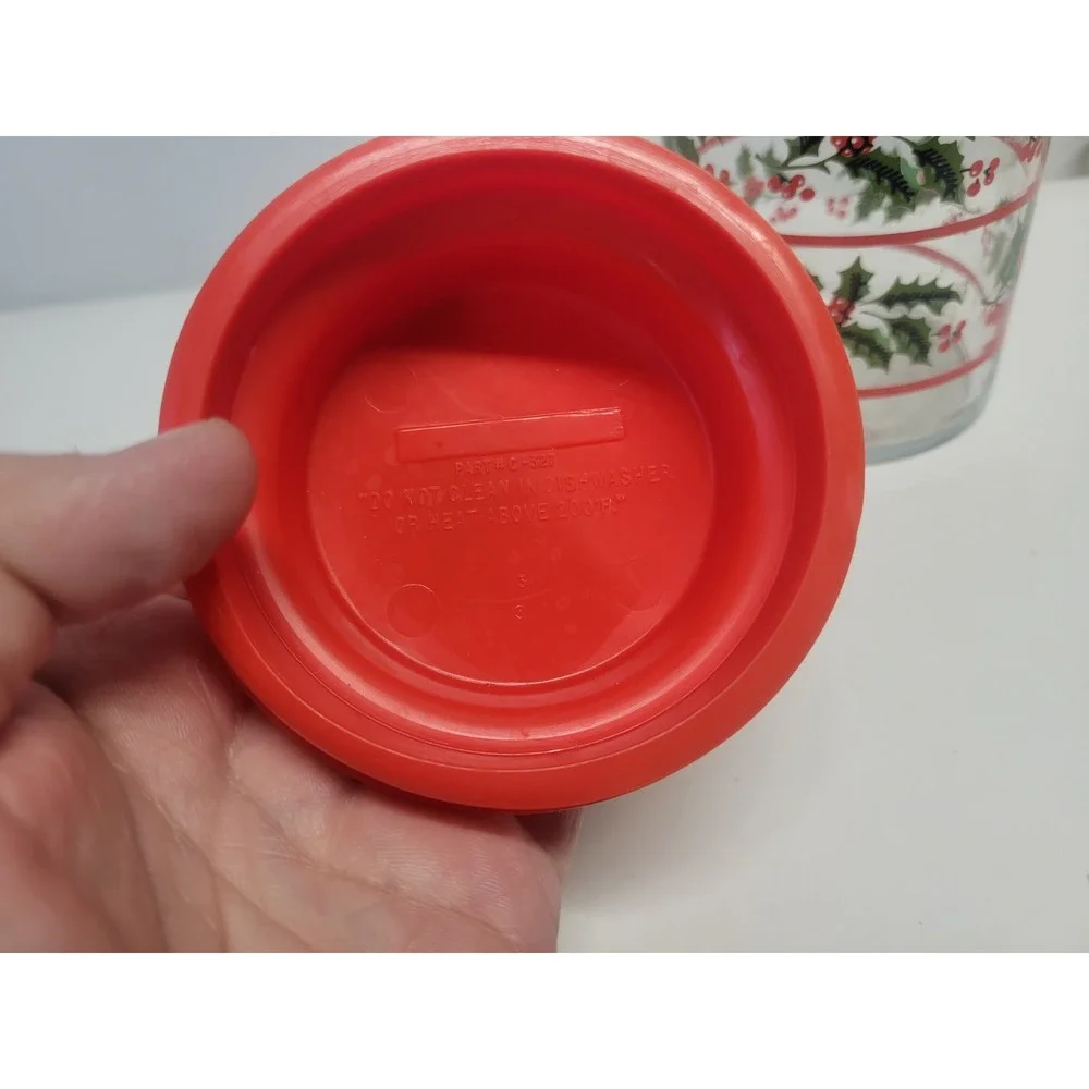 Vintage Christmas Holly‎ Canister Jar Red Lid Glass Container Holiday Decor 8.5